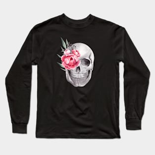 Folral Skeleton With Watercolor Flowers For Plantlovers and Floral Lovers Long Sleeve T-Shirt